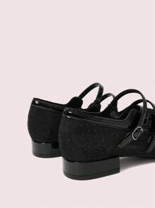 CUCCOO DOLLMOD Women's Fashionable Versatile Comfortable Low Vamp Rhinestone Buckle Flat Shoes For Christmas Spring Shoes - Black - View 8