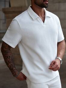 Manfinity Homme Plus Size Men's Casual Plain Short Sleeve Polo Shirts For Summer - White - View 5