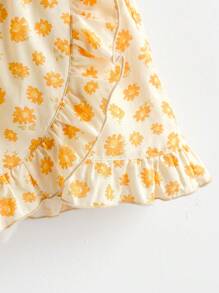 Loomiva Young Girls Ditsy Floral Ruffle Short Sleeve Top And Ruffle Hem Skirt 2pcs Sets, Spring/Summer