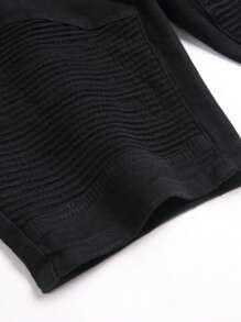 Manfinity Homme 男士夏季休闲纯色修身牛仔短裤 - 黑色 - 查看 7