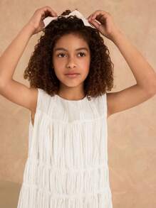 Ontre Tween Girl Loose Casual Lace Fabric Dress - Apricot - View 4
