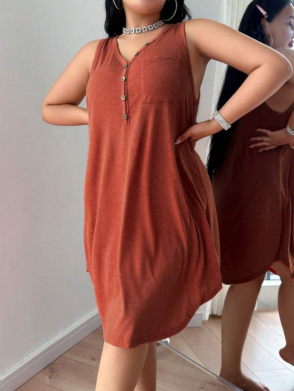 SHEIN Robe de nuit casual sans manches col V, douce et confortable pour se détendre à la maison