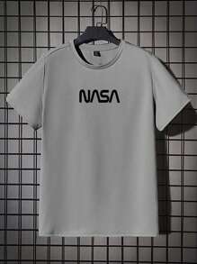 RueChic Camiseta de manga corta de cuello redondo con estampado de letras casual de verano para hombres
