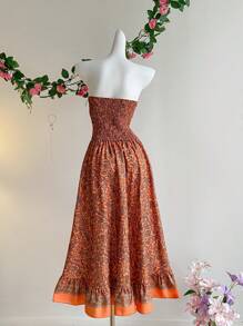 Lunelith SHEIN Lunessa Abito senza spalline con stampa floreale, adatto per le vacanze estive