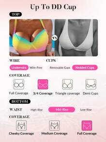 Swim DD+ DD+ 3/4 Cup Push Up Ombre Bikini Set For Summer Beach Vacation