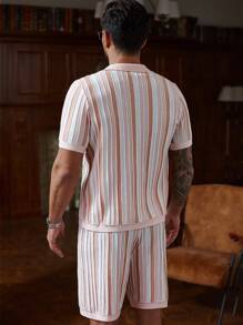 Manfinity Homme Men Men Striped Pattern Knit Top 2 Pieces Set, Summer - Multicolor - View 3