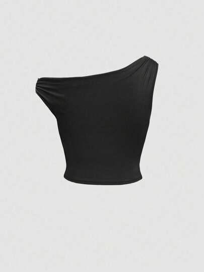 Sweetra Asymmetric Collar Fitted Versatile Sleeveless Top, Spring/Summer