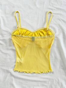 Soleia Women Chiffon Frill Trim Cami Yellow Top, Casual Everyday Versatile For Vacation, Daytime, Dating, Afternoon Tea, Beach, Road Trip, Suitable For All Seasons, Music Festivals, Boho Style - Yellow - View 2