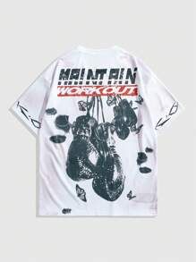 ROMWE MEN Street Life Men's Casual Boxing Character Print Dropped Shoulder Loose T-Shirt & Drawstring Waist Shorts Set