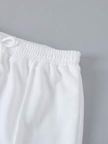 Sparklyn Tween Girls' Casual Everyday Minimalist Knitted Loose Fit Versatile Athletic Plain Leggings, Suitable For Outings, Shopping, Outdoor, Elegant Waist Design, Straight Leg All-Match Sportswear Loose White Pants