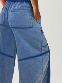 Bohemela Pantalones anchos con bolsillos de punto de unicolor informal para mujeres