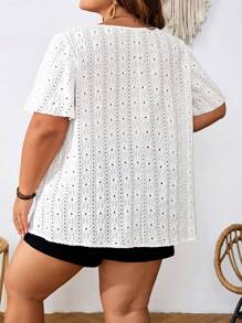 SHEIN CURVE+ 大码方领简约时尚上衣，适合夏季海滩穿着，女士/海滩/海滩度假/海滩必备/毕业典礼/下午茶派对/夏季/乡村 - 白色 - 查看 2