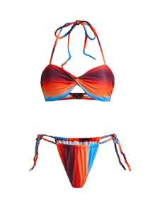 Swim Oasis 夏季性感撩人的海滩日落渐变色泳装套装和纱笼罩衫比基尼套装 - 彩色 - 查看 9