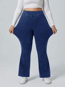 SHEIN CURVE+ Quần jeans ống loe cạp cao giặt thường ngày cỡ lớn - Rửa tối - Xem 4