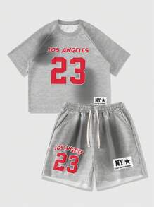 ROMWE MEN Prep Conjunto de camiseta de cuello redondo de manga raglán con número 23 para hombre - Multicolor - Ver 4