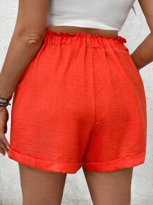 EMERY ROSE Plus Size Women's Solid Color Simple Elastic Waist Shorts - Orange - View 2