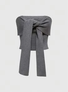 ROMWE J-Fashion 百搭针织吊带背心，正面系带，多种款式，返校必备 - 灰色 - 查看 6