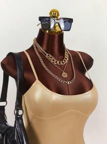 Amplova Váy 2 trong 1 vải xuyên thấu kim loại - Rượu sâm banh - Xem 9