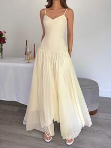 Siren Gaze Abito da spiaggia bohémien estivo 2025 - Abito lungo a sirena con scollo a V color giallo burro, orlo asimmetrico in chiffon leggero | Outfit da vacanza in isola e luna di miele per donna, abito da cocktail per festa in piscina e matrimonio, abiti per laurea e vacanza