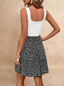 SHEIN Frenchy Váy chữ A không tay họa tiết hoa cho kỳ nghỉ hè của phụ nữ Bridgerton - Đen và trắng - Xem 5