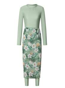 Swim Mulvari Women's New Burkini Set, With Long Sleeve Top, Long Pants And Mesh Skirt, 3Pcs Holiday Swimsuit Set - Multicolor - View 7