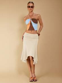 COSMINA Women's Elegant Asymmetrical Ruched Brown Skirt, Suitable For Spring/Summer Vacation - Apricot - View 4