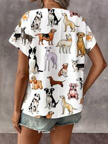 EMERY ROSE Áo kiểu nữ cổ tròn in hình những chú cún con dễ thương, nhiều màu sắc, thích hợp cho mùa hè, kiểu dáng thanh lịch cho nữ. - Nhiều màu - Xem 2