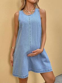 SHEIN Vestido vaquero azul informal y suelto sin mangas para maternidad, tops de verano / conjuntos de verano para mujeres / ropa de verano / vestidos de verano para mujeres / vestido de verano, para el Día de la Madre / vestido del Día de la Madre, 4 de julio, vestido de graduación / vestidos de graduación para mujeres / conjunto de graduación, conjuntos para brunch para mujeres / conjuntos de playa para mujer, azul, conjuntos de playa para maternidad, verano / conjuntos de verano para mujeres, adecuado para fiestas, vacaciones, citas, San Valentín, tarde de té, adecuado para verano, vacaciones de primavera y verano, conjuntos de playa de moda, Día de la Madre / mamá / madre / mamita / Día de la Madre / mamá / mamá / regalo del Día de la Madre