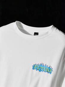 NEON BLANC Men's Cotton Fire & Letter Graphic Fashion Long Sleeve Tee, Boyfriend Gift, For Going Out, Summer, Streetwear Casual - White - View 3