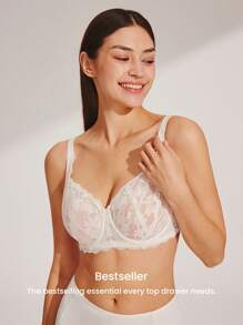 LUVLETTE Woman Lingerie Lounge Curve Full Coverage Pushup&Breathable Underwire Sexy Unlined White Lace Elegance & Mesh Minimizer Bra Bridal Intimates - White - View 7