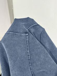 SHEIN EZwear 蓝色短袖圆领休闲大码连衣裙 - 藍色 - 查看 9