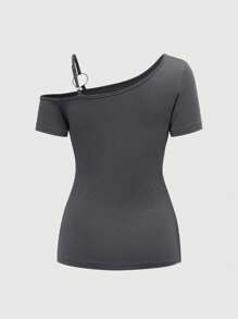 ROMWE Grunge Punk 性感不对称颈带紫色哥特朋克街头藤蔓复古短袖加大码 T 恤，夏季