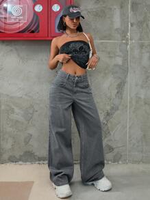 EURMUSE 女士低腰阔腿牛仔裤 复古 Y2K