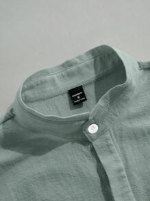 Manfinity Homme Men Casual Button-Up Collar Long Sleeve Shirt, Old Money Style, Fall - Green - View 4