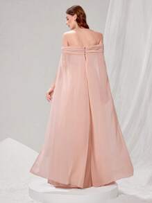 Poshira Vestido elegante de mujer de unicolor con hombros descubiertos y ajustado para la noche - Rosa - Ver 2