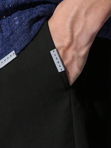 SUMWON 宽腿抽绳裤宽松休闲阔腿裤休闲裤度假服高舒适时尚长裤 - 黑色 - 查看 5