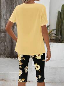 EMERY ROSE 2pcs/Set Women Casual Floral Print Outfit, Suitable For Summer Outdoor/Vacation Suitable For Going Out