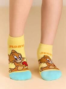 TOM & JERRY X SHEIN 4 Pairs Cotton Cute Cartoon Cat & Mouse Pattern Children Short Socks, Reinforced Toe & Heel, Unisex For Boys & Girls, Suitable For All Seasons - Multicolor - View 9