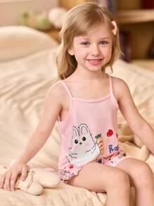 SHEIN 3件套少女可爱卡通印花吊带背心和短裤套装 - 彩色 - 查看 6