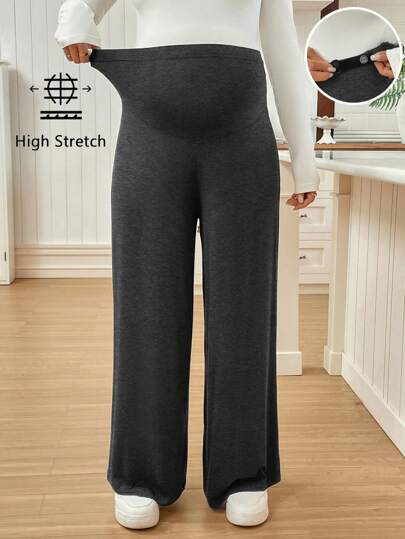 SHEIN 孕妇可调节腰围纯色阔腿裤