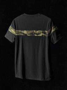 NEON BLANC Men T-Shirts Fit Crew Neck Short Sleeve Camo Casual Army Green Panel Summer Tee, Streetwear Casual - Black - View 2