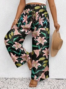 SHEIN Frenchy Plus Size Floral Print Casual Pants, Suitable For Summer,Summer Pants