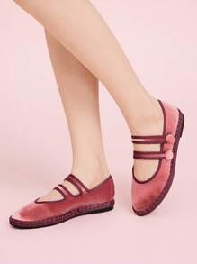 CUCCOO DOLLMOD 女士优雅天鹅绒玛丽珍平底鞋，舒适平行双带，经典柔软天鹅绒，桃色 - 西瓜粉 - 查看 5