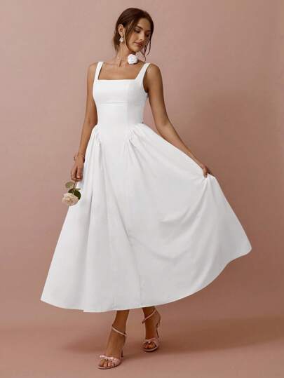 Enchnt Women Solid Color Sleeveless Simple Dress