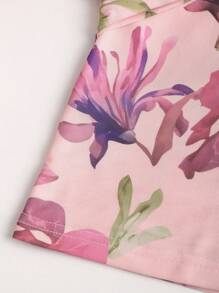 SHEIN Sweetro Áo crop top in hoa cổ chữ V hở vai gợi cảm phong cách mới cho nữ, dáng ôm bó sát, tôn dáng - Hồng - Xem 6