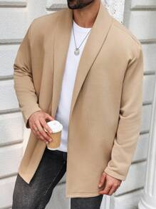 Manfinity Homme 男士纯色休闲长袖外套男夹克秋冬季男士外套卡其色轻薄户外夹克送朋友老公男朋友礼物 - 卡其色 - 查看 1