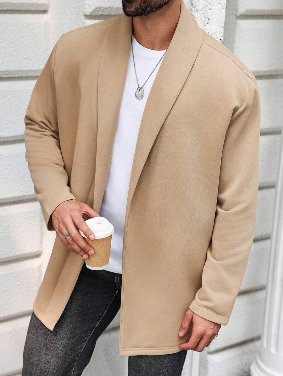 Manfinity Homme 男士纯色休闲长袖外套男夹克秋冬季男士外套卡其色轻薄户外夹克送朋友老公男朋友礼物 - 卡其色 - 查看 1