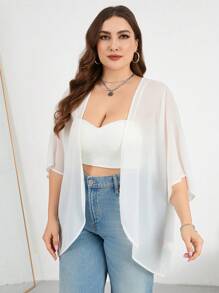 SHEIN Essnce 加大码遮阳透视衬衫，夏季度假外出可爱上衣 - 白色 - 查看 8