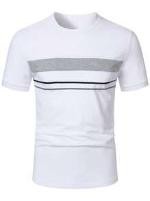 Manfinity Homme Men's Casual Round Neck Short Sleeve T-Shirt, Summer Daily Wear Graphic - Multicolor - View 4