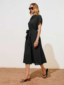 Lumivelle Rochie ocazională pentru femei, cu mâneci scurte, cu volane, rochie de serviciu